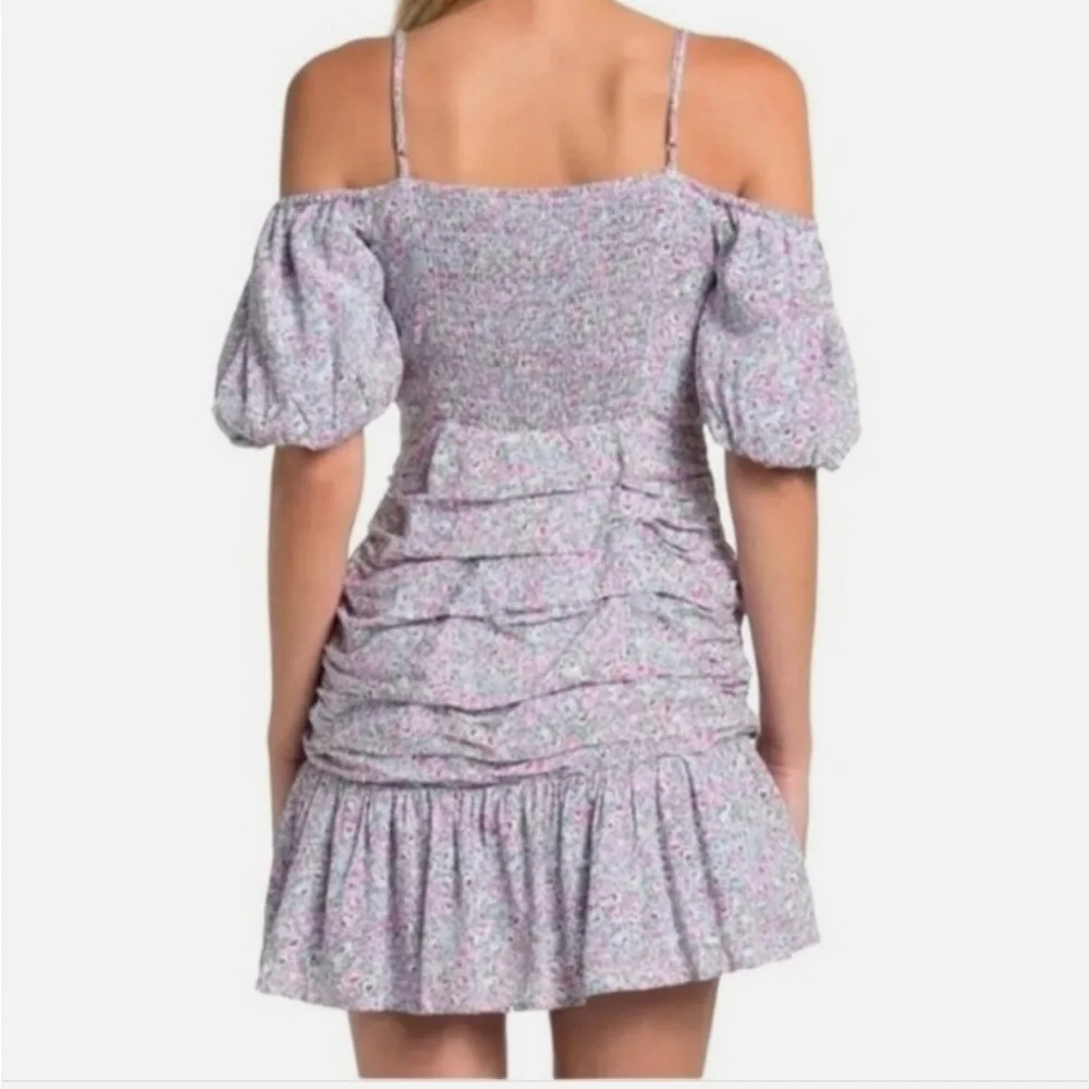 Astr The Label Pink Blue Ditzy Floral Off-Shoulder Garden Girl Weddng Min Dress - Picture 2 of 8